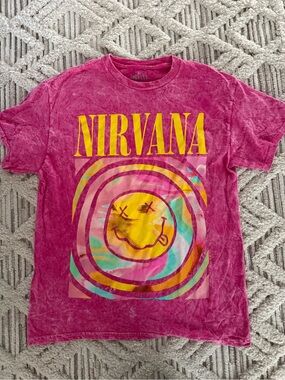 Nirvana smiley face pink graphic t-shirt